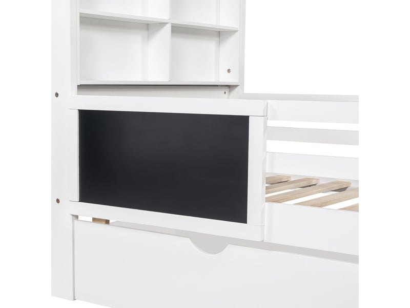  Lit enfant 90x200cm avec tiroirs tableau sans matelas blanc  - Conforama E