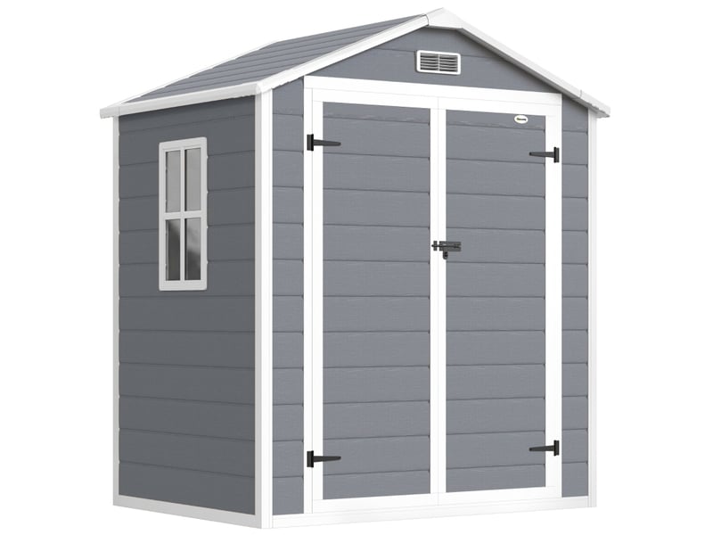  Abri de jardin métallique 183 x 134 x 210 cm gris, aluminium, double porte verrouillable avec fenêtre  - Conforama A