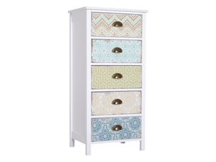 Commode vintage à 5 tiroirs, style shabby chic, pour salle de bain, entrée ou chambre, 46 × 34 × 97,5 cm, blanche