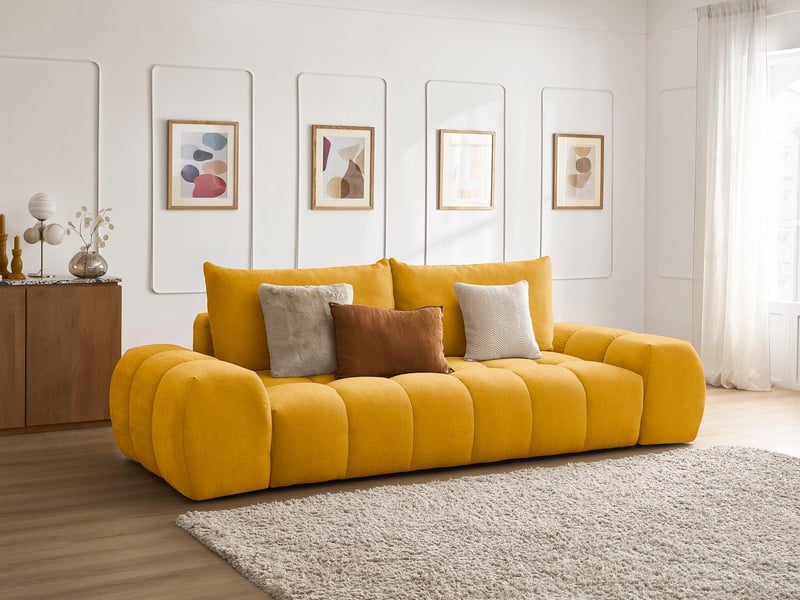  Bobochic canapé droit fixe 3 places everest tissu texturé jaune EVEREST - Conforama B