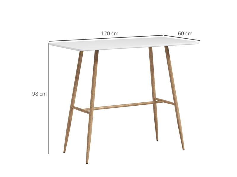  Table de bar rectangulaire 4 personne pieds en acier effet bois assemblage facile blanc 118 x 58 x 98 cm  - Conforama C