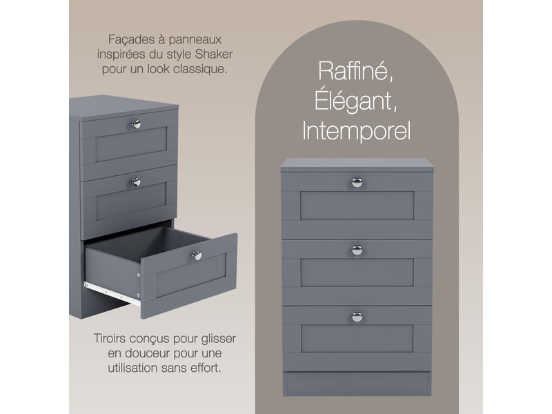  Table de chevet altino 3 tiroirs, commode de nuit, chambre, rangement, 62x40x36cm, gris 3332177 - Conforama R