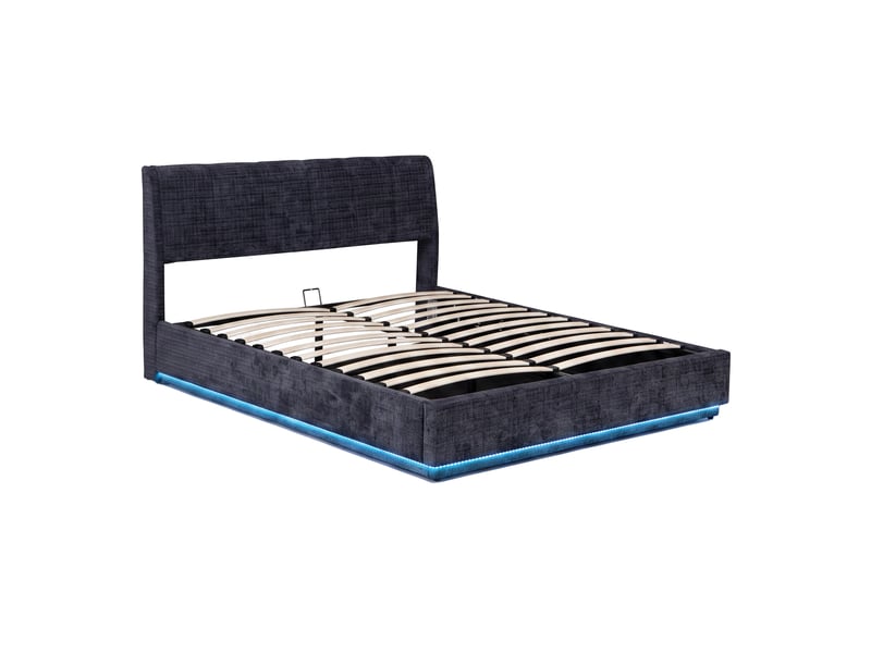  Lit double capitonné tröstiar avec éclairage led 160 x 200 cm bleu [en.casa] Tröstiar - Conforama A