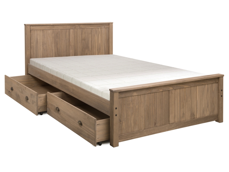 Lit adulte 140x200 cm avec set de 2 tiroirs ALONG ciré finition coloris teck - Conforama F