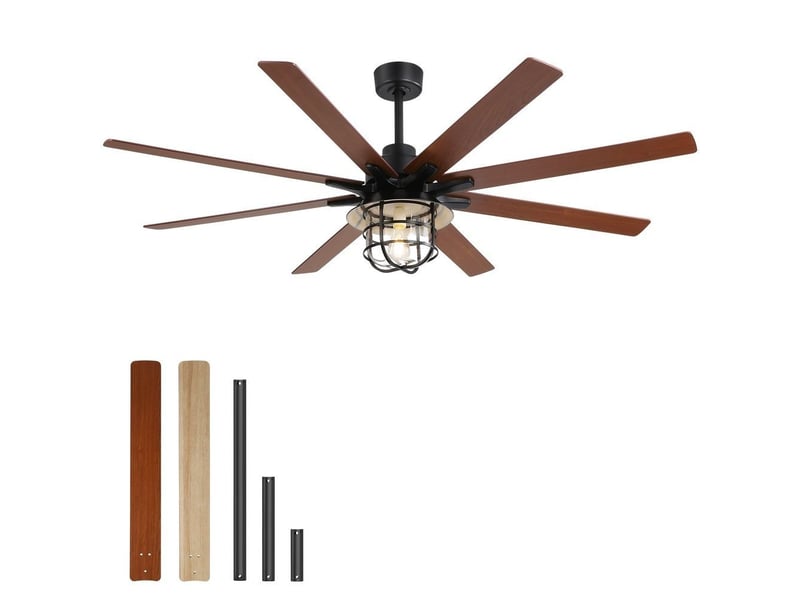  Ventilateur de plafond - avec éclairage led - mdf - noir - 168 x 168 x 30.8 cm - installation au plafond - salon et chambre EU-KBS-66K004-BK-DC-SS-60-W - Conforama B