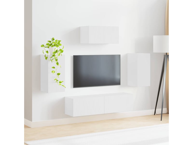  Ensemble meuble tv - banc tv - meuble de rangement 5 pcs blanc bois d'ingénierie  - Conforama D