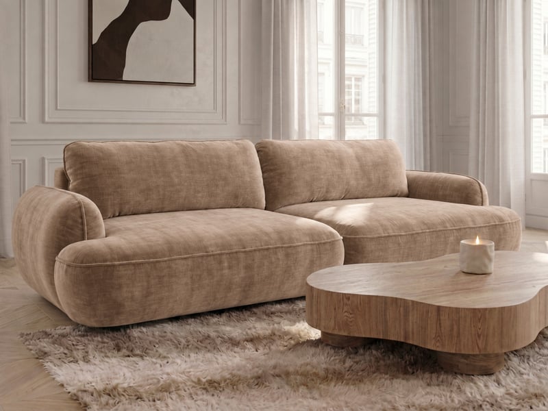 Bobochic canapé droit convertible 4 places celeste tissu lisse beige CELESTE - Conforama C