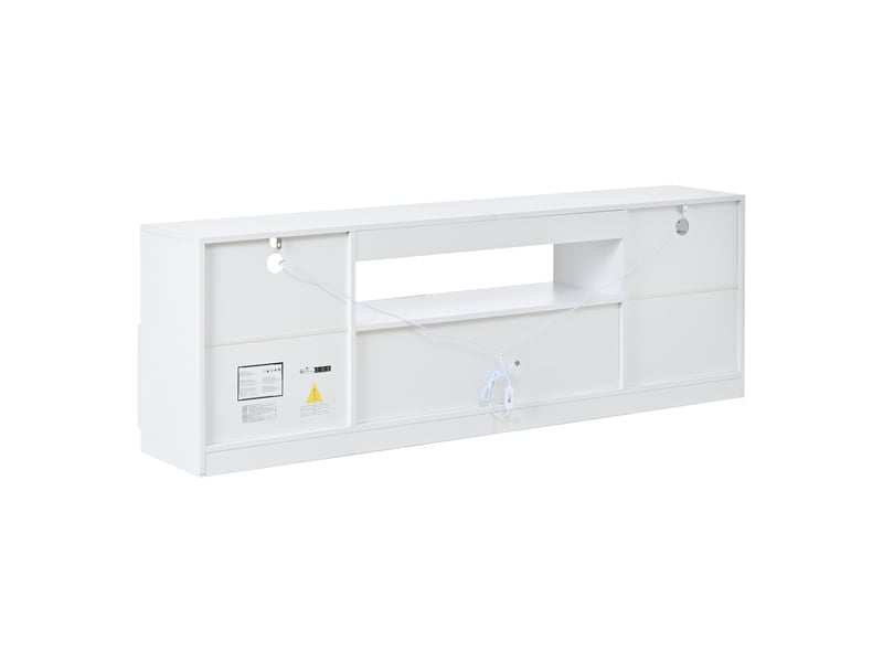  Meuble tv 180 cm blanc, led, 4 portes, 8 rangements et tablettes en verre Fay Lum - Conforama D