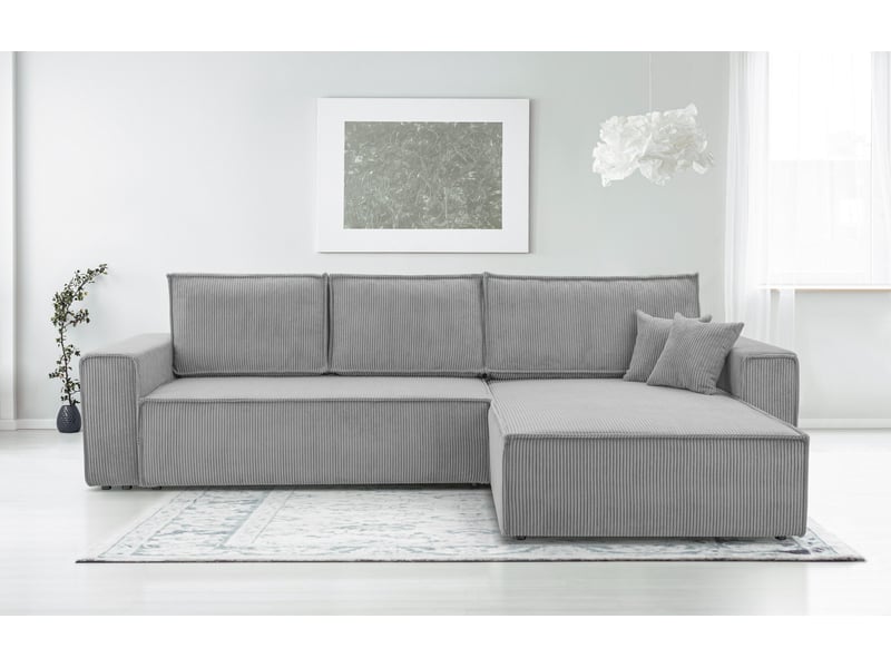  Canapé d’angle en velours côtelé gris clair cedria – 287 cm CedriaMini - Conforama B