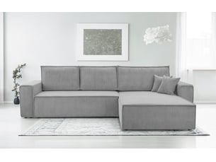 Canapé d'angle réversible convertible <strong>AX LIVING </strong> <strong>CedriaMini</strong> 4 places Velours côtelé gris avec coffre de rangement