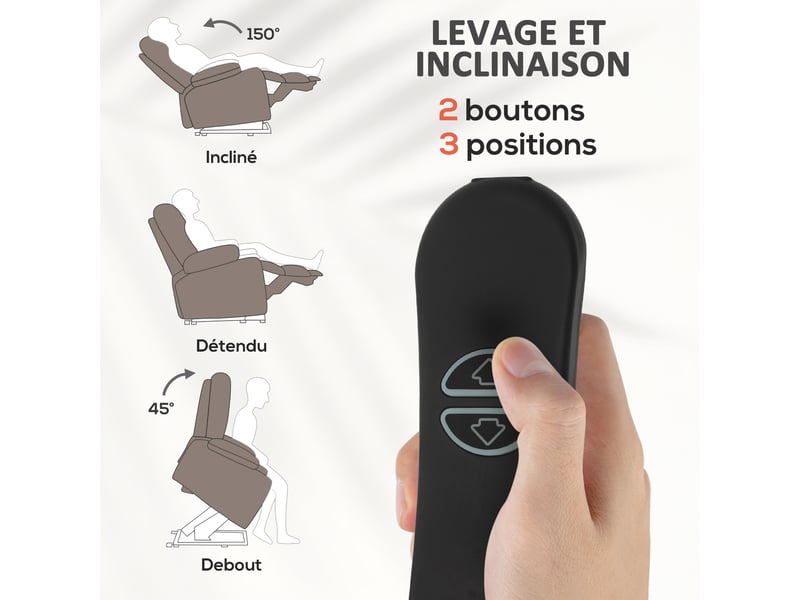 Fauteuil releveur massant chauffant grand confort - inclinable, repose-pieds rétractable - tissu toucher flanelle marron - Conforama E
