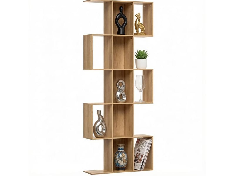  Bibliothèque 5 niveaux 80x24x200 cm – chêne – forme s avec 15 niches ouvertes, gain de place  - Conforama A