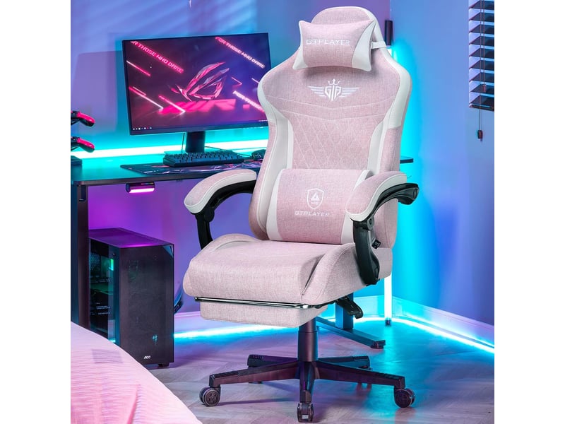  Gtplayer chaise de jeu ergonomique avec soutien lombaire et dossier large 150kg - lin rose GT832-PK - Conforama E