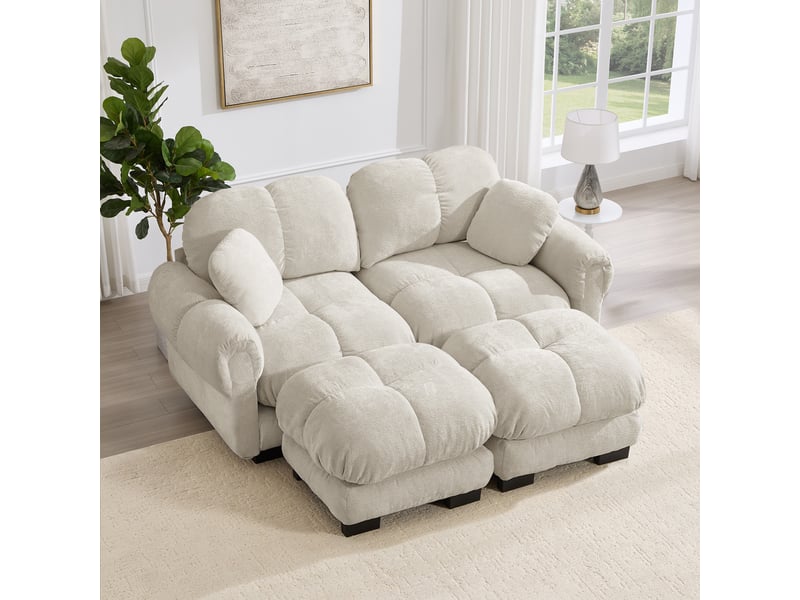  Canapé modulable, canapé 2 places, en chenille, kaki clair, avec pouf, adapté à l'espace de vie, pour salon  - Conforama C
