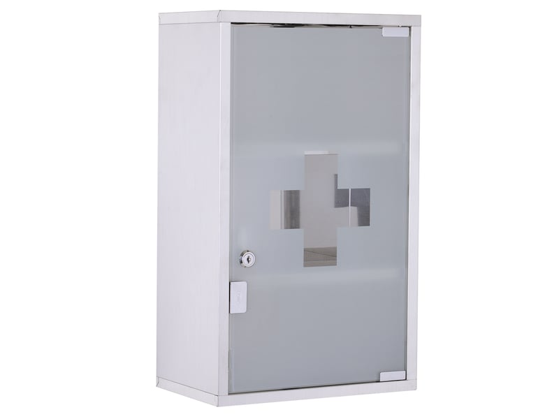  Armoire de premiers secours 30x18x50 cm avec serrure verre satiné métal argent  - Conforama A