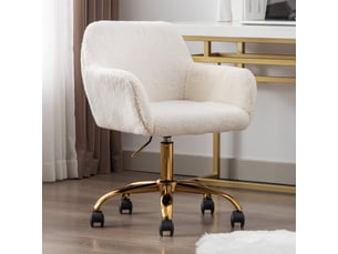 Chaise de bureau - 54.9x39.8x84.3cm - pivotante en tissu bouclé, hauteur réglable, fauteuil pied métal doré - blanc cassé
