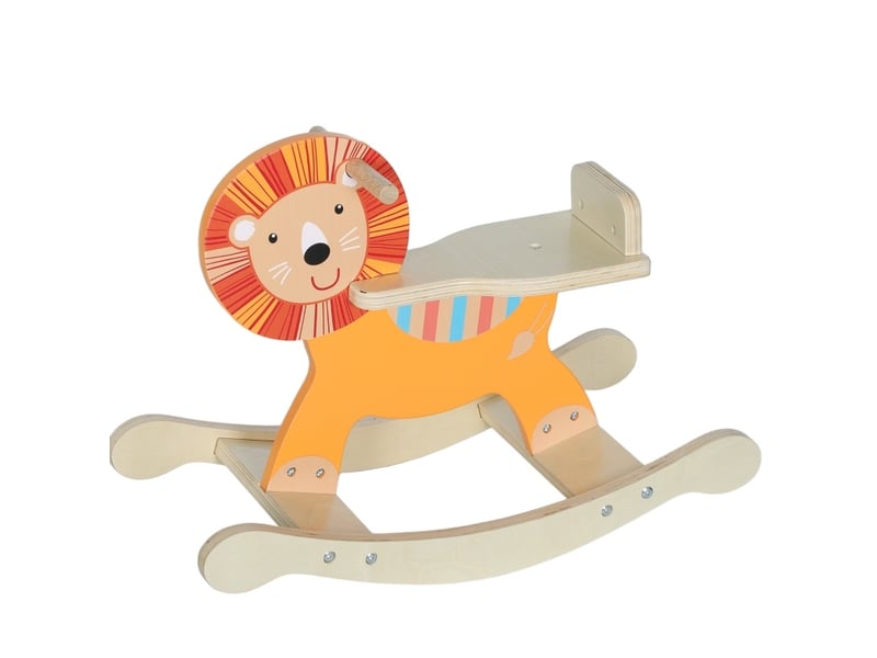  Cheval à bascule enfant motif lion 59x27x44 cm – orange – en bois, base anti-basculement, 25 kg  - Conforama A