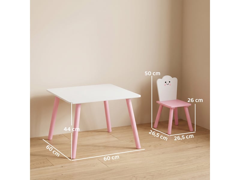  Ensemble table et chaises pour enfants, 3 pièces, 1 table, 2 chaises, rose et blanc  - Conforama D