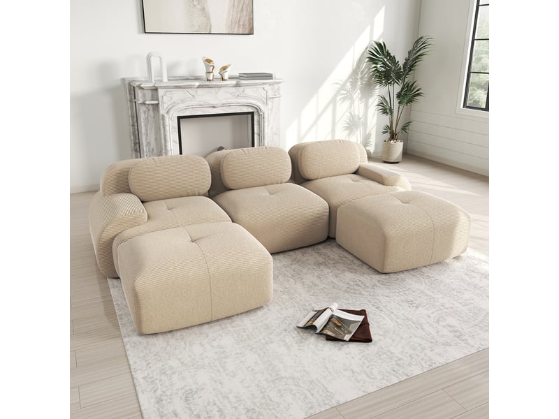 Canapé modulable, canapé de salon, en velours tricoté, beige, livré monté, sans structure, pour salon, bureau, chambre - Conforama A