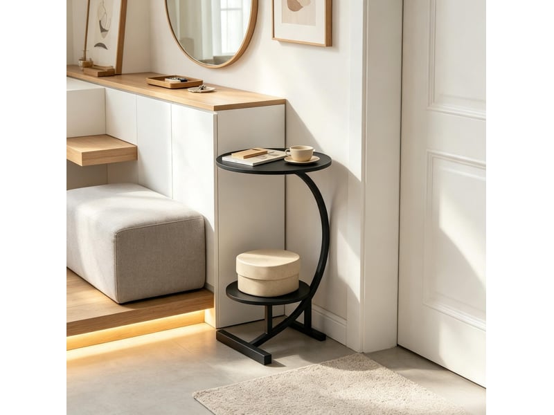  Table basse d’appoint à deux plateaux ronds, surface mélaminée, style moderne, en mdf et métal, pour salon, noire  - Conforama D