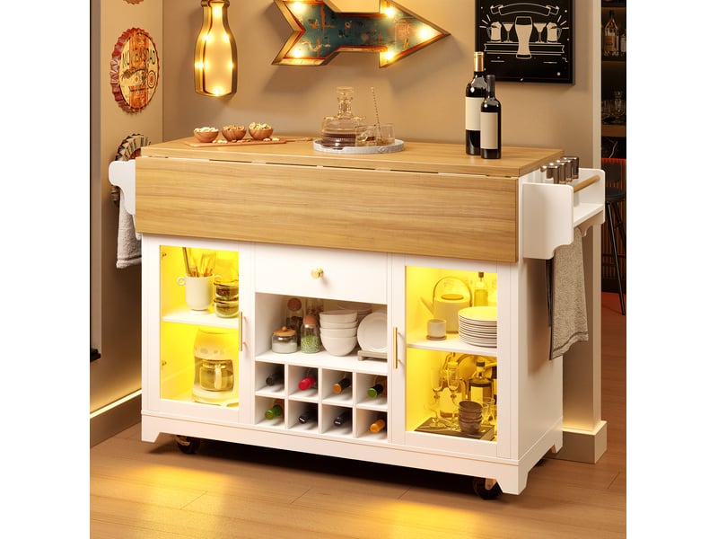 Desserte de cuisine à plateau rabattable, rangement et led rgb homvra - Conforama B