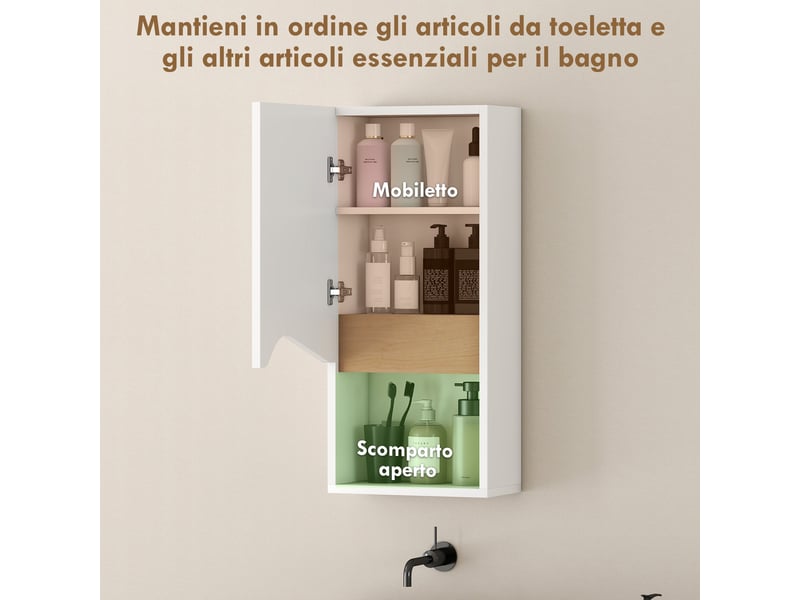  Meuble mural salle de bain blanc et effet bois, niche ouverte, 30 x 17 x 67 cm  - Conforama W