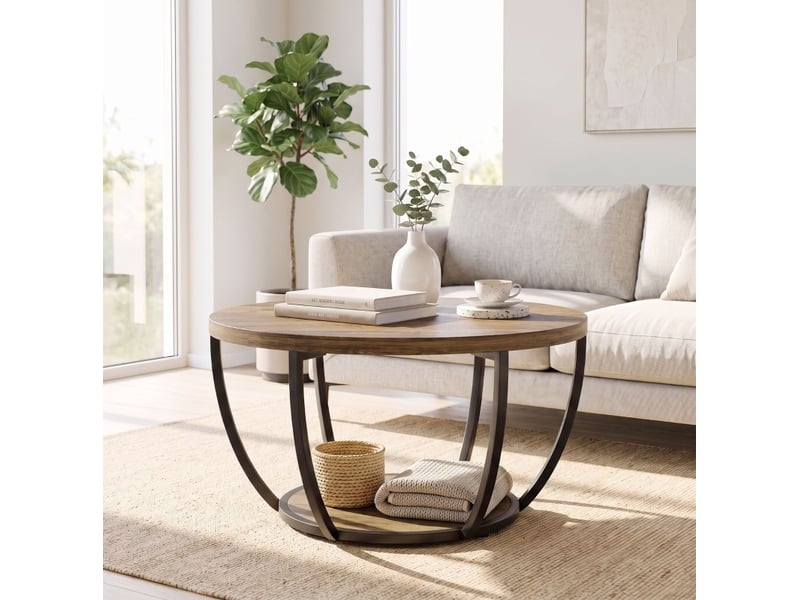  Table basse ronde 2 niveaux avec rangement 80 cm homvra  - Conforama C