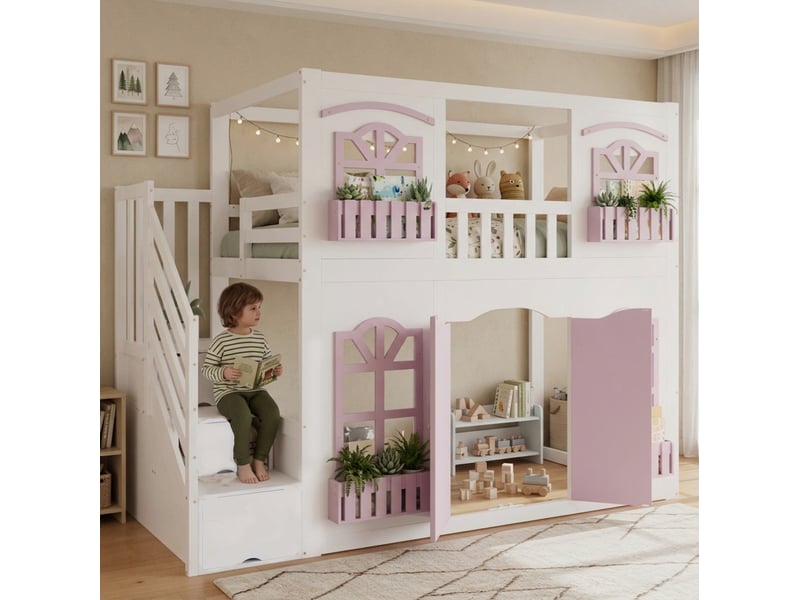 Lit mezzanine enfant 90x200 avec escalier de rangement evryae - Conforama C