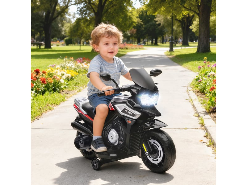  Moto électrique enfants 6 v, voiture électrique enfants avec roues d'entraînement, musique, effets lumineux, noir  - Conforama D