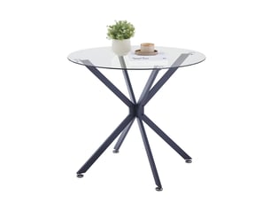 Table à manger ronde 1 à 4 personnes, plateau en verre trempé - pieds métalliques réglables, verre et métal noir