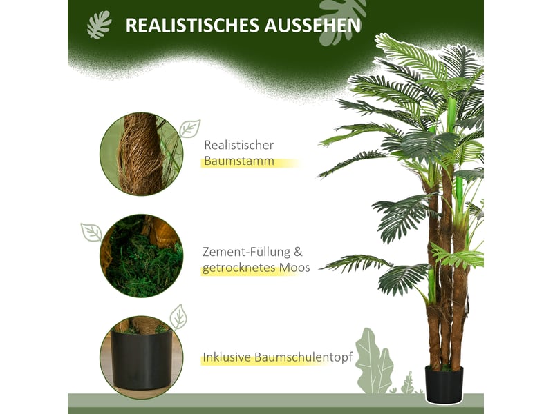  Palme artificielle, 160 cm plante verte avec 36 branches, plante d'intérieur, arbre en plastique, déco pour intérieur et extérieur, vert  - Conforama E