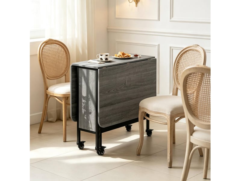  Table à manger pliante mobile à roulettes avec étagère, 130 x 80 cm, grise  - Conforama E