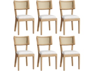 Chaises de salle à manger 6 pièces, dossier en rotin, bois et lin coloris naturel