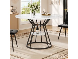 Table de séjour ronde fixe blanc+noir - 100x100-100max.cm mdf et métal