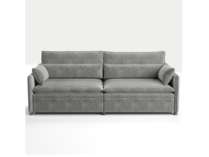 Canapé droit convertible COVREO 3 places Tissu gris avec coffre de rangement