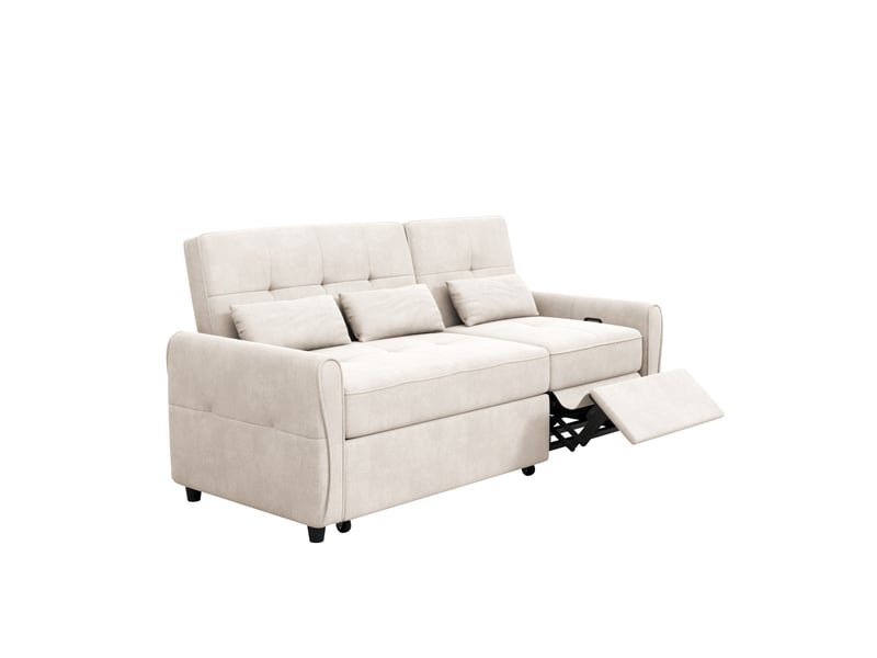 Canapé 3 places 3-en-1 extensible en chenille beige 176x148x83 cm - Conforama D