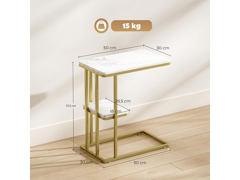  Table d'appoint en c 2 niveaux effet marbre blanc et acier doré 50 x 30 x 57,5 cm  - Conforama C