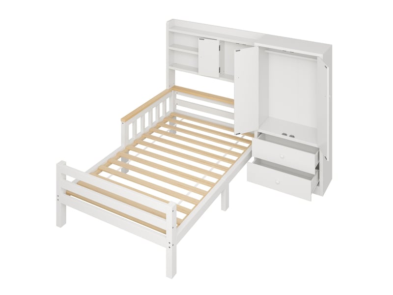 Lit enfant multifonctionnel tcqpz 90 x 200 cm avec armoire, tiroirs et étagères blanc - Conforama E