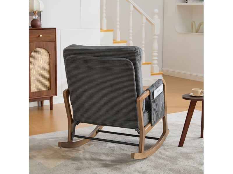  Fauteuil à bascule modenvie en velours côtelé gris avec repose-pieds intégré dossier réglable 70 x 80 x 92 cm  - Conforama E