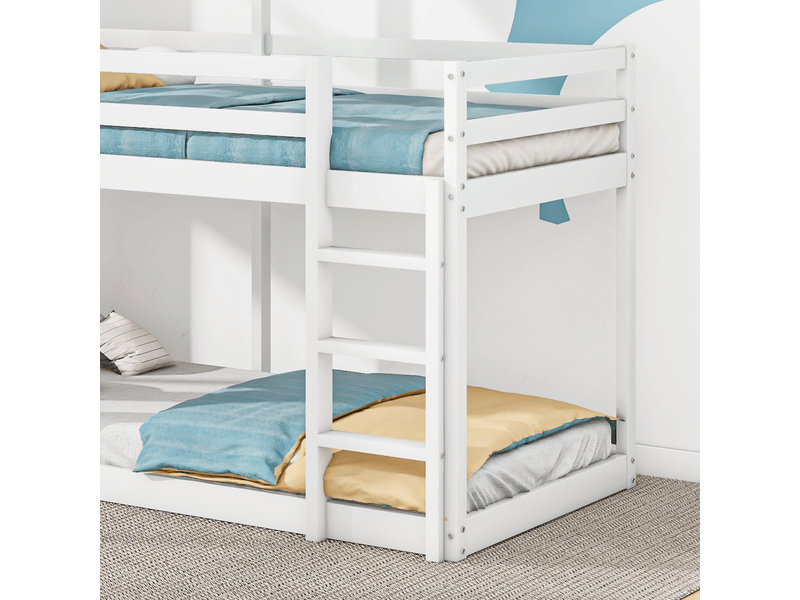 Lits superposés enfant 90*200 cm, lit maison avec échelle et baldaquin, du sol au plafond, pin blanc, sans matelas - Conforama E