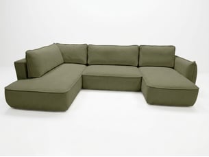 Canapé d'angle droit convertible <strong>BOBOCHIC</strong> <strong>ESMEE</strong> 5 places Tissu vert avec coffre de rangement