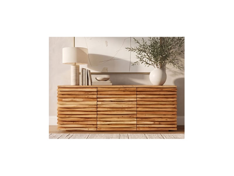 Buffet savana 160 cm en bois massif d'acacia verni – 2 portes, 3 tiroirs et façades sculptées - Conforama D