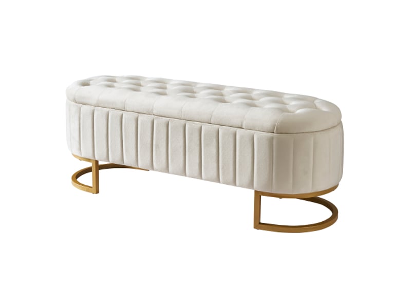  Banc de lit rembourré en velours avec rangement et pieds en métal doré,beige banc de lit beige - Conforama E