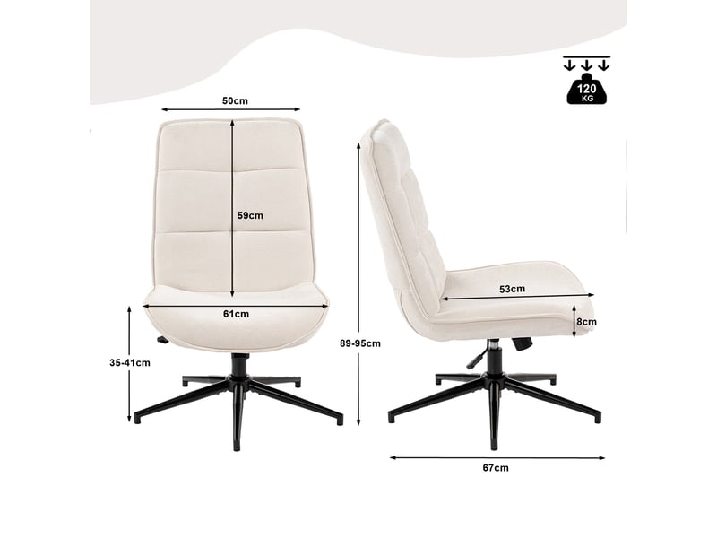  Fauteuil salon fonction d'inclinaison pivotant sur 360° avec dossier en tissu chenille beige  - Conforama D