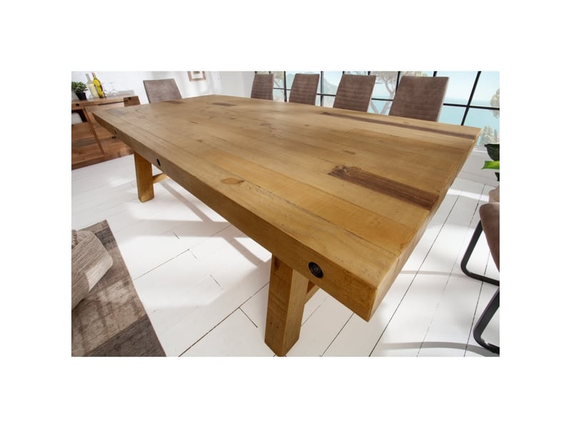  Table de salle à manger rancho – bois de pin recyclé verni – 240 cm – style rustique  - Conforama D