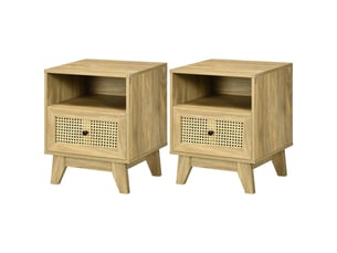 Lot de 2 tables de chevet 45 x 39 x 56.5 cm rangement tiroir et niche gain de place vintage scandinave en mdf naturel 21_0001680