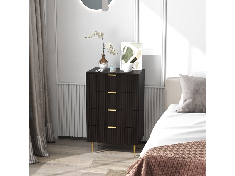  Commode 4 tiroirs commode chambre meuble de rangement moderne avec poignées et pieds dorés, noir, dim. 60 x 40 x 96 cm  - Conforama W