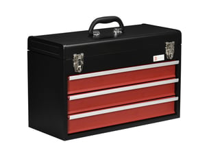 Caisse à outils vide en acier noir et rouge, 3 tiroirs, poignée et serrure, rangement pratique