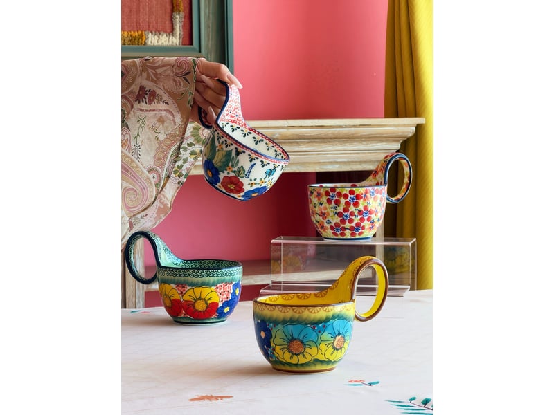  Mug et cuillère en céramique, anse galbée, soleil du matin, 450 ml  - Conforama D