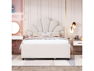 Lit simple 90x200 cm <strong>REDOM</strong>  <strong></strong> coloris beige